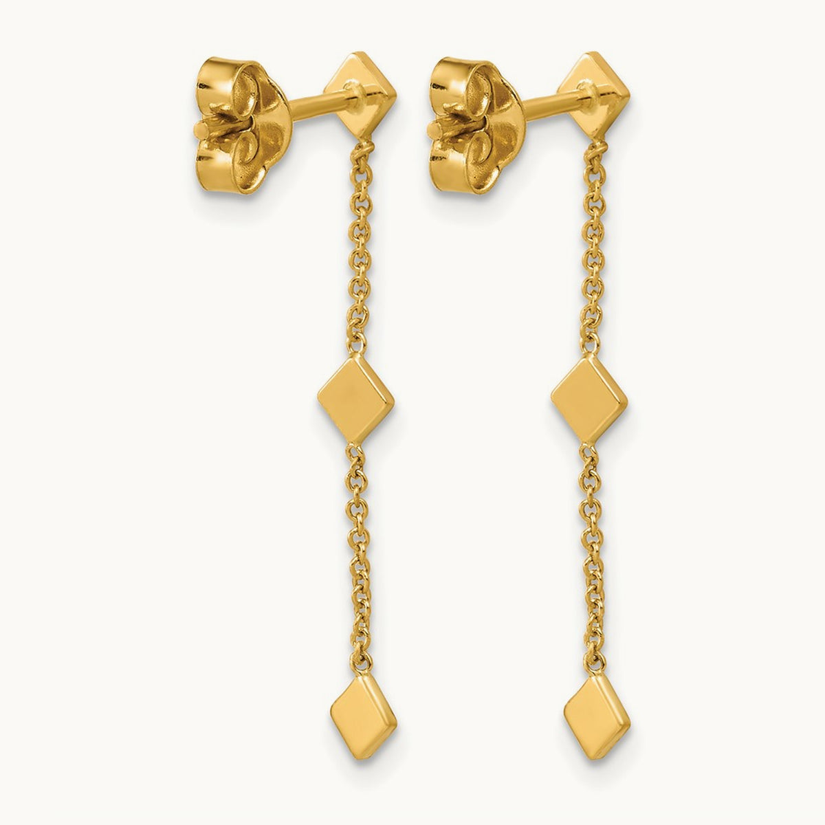 Polished Diamond-shaped Disk Dangle Post Earrings, 14K — Leslie's