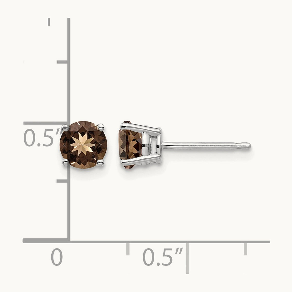 Round Smoky Quartz Earring, 5mm, 14K White Gold