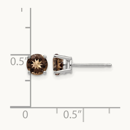 Round Smoky Quartz Earring, 5mm, 14K White Gold