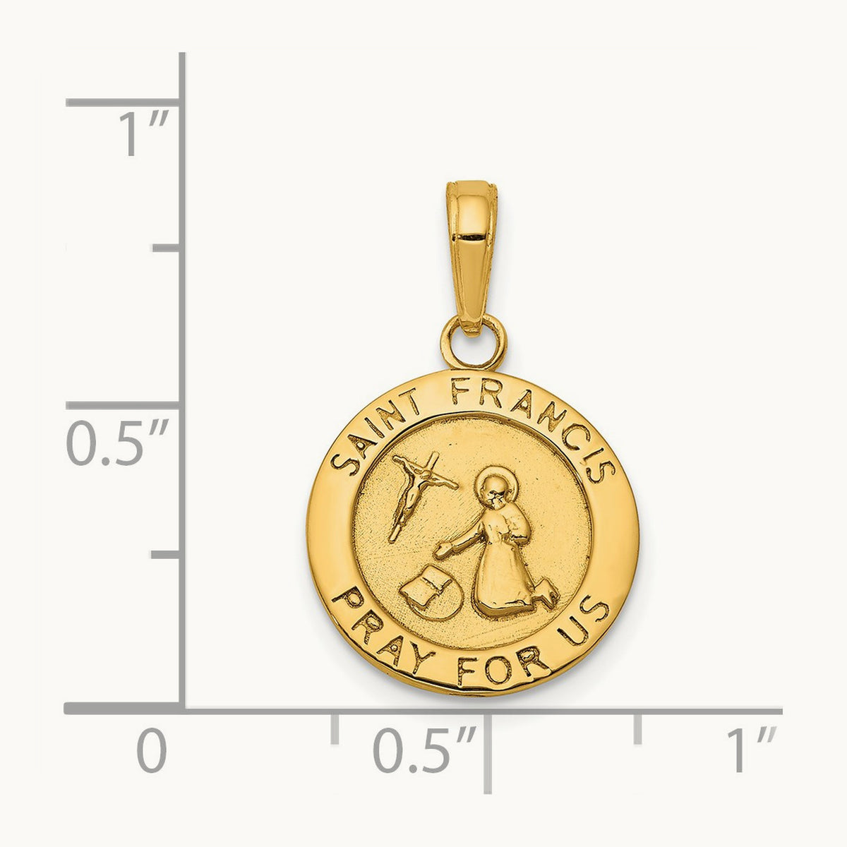 Satin And Polished Saint Francis Medal Pendant, 14K Gold