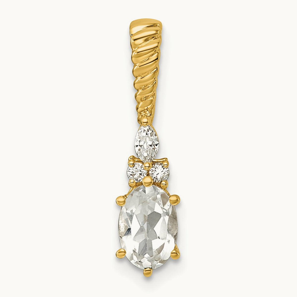 Polished Diamond and Topaz Twisted Chain Slide — 14K Yellow Gold