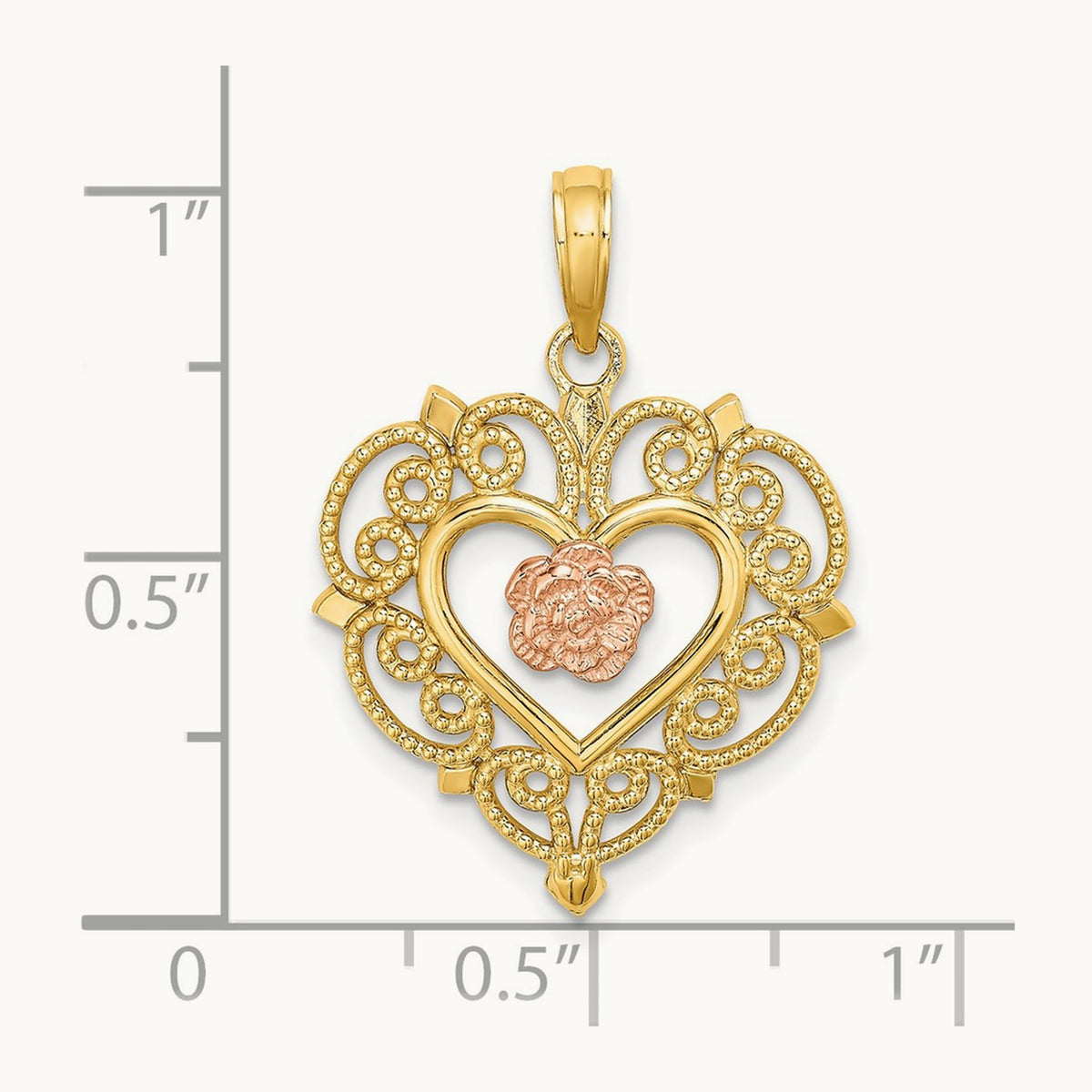 Flower and Heart Charm, 14K Rose with Yellow Gold