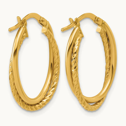 Polished Textured Oval Hoop Earrings — Leslie's — 14K Yellow Gold
