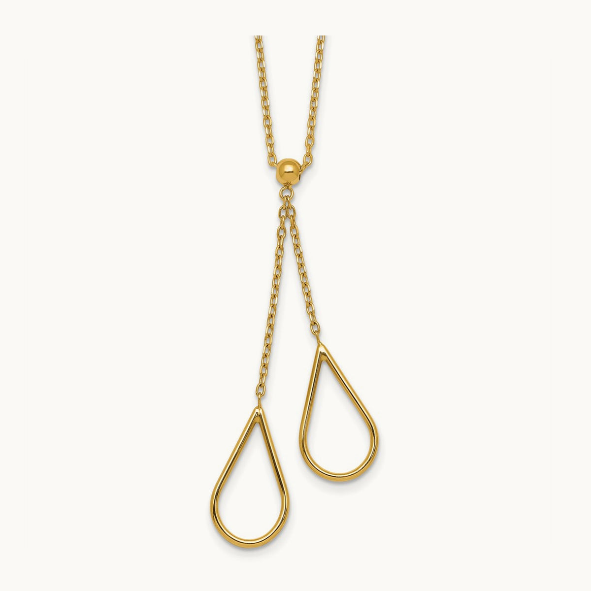 Polished Teardrops Dangle W/2in Ext Necklace, 14K