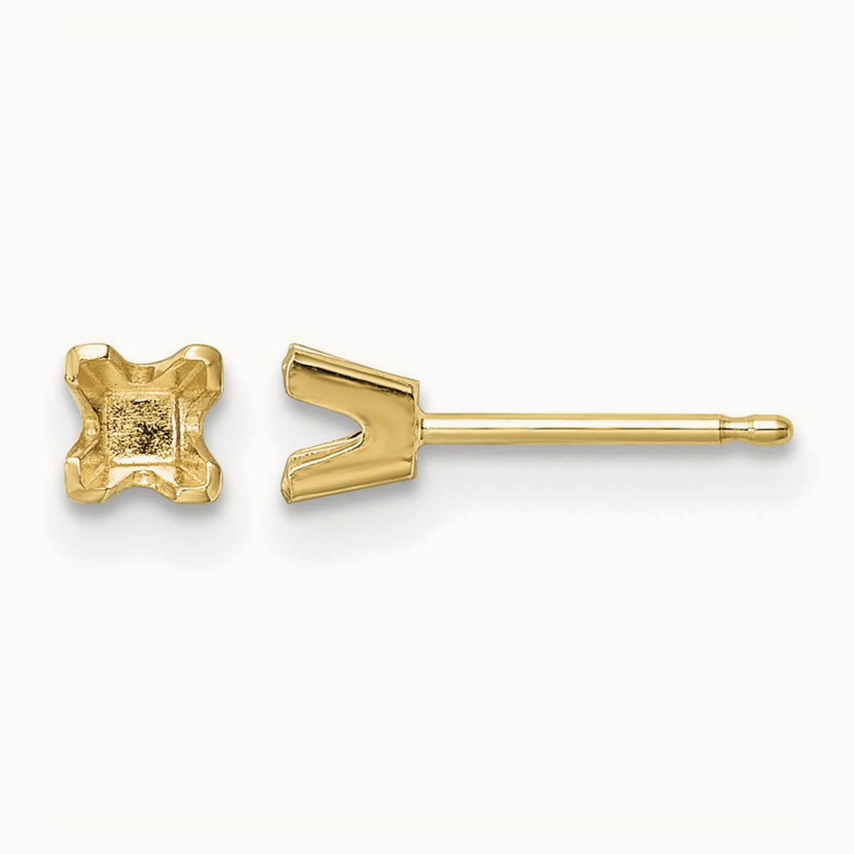 Princess-cut Stud Earring Mountings, 3.25mm, 14K
