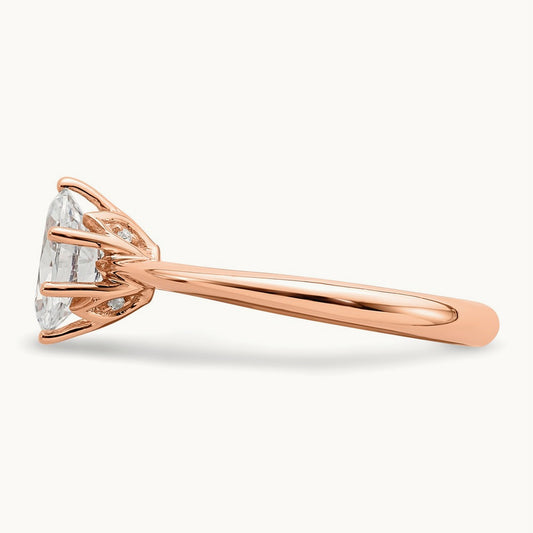 Polish 1ct Oval Leaf Design Semi-Mount Dia Ring, 14K Rose