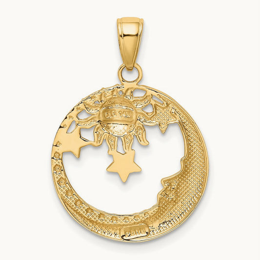 D/C Moon, Stars, and Sun Pendant, 14K with Rhodium
