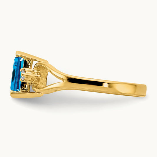 Emerald Cut Blue Topaz AA Diamond ring — photo set