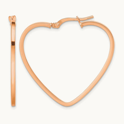 Polished Heart Hoop Earrings — 14K Rose Gold