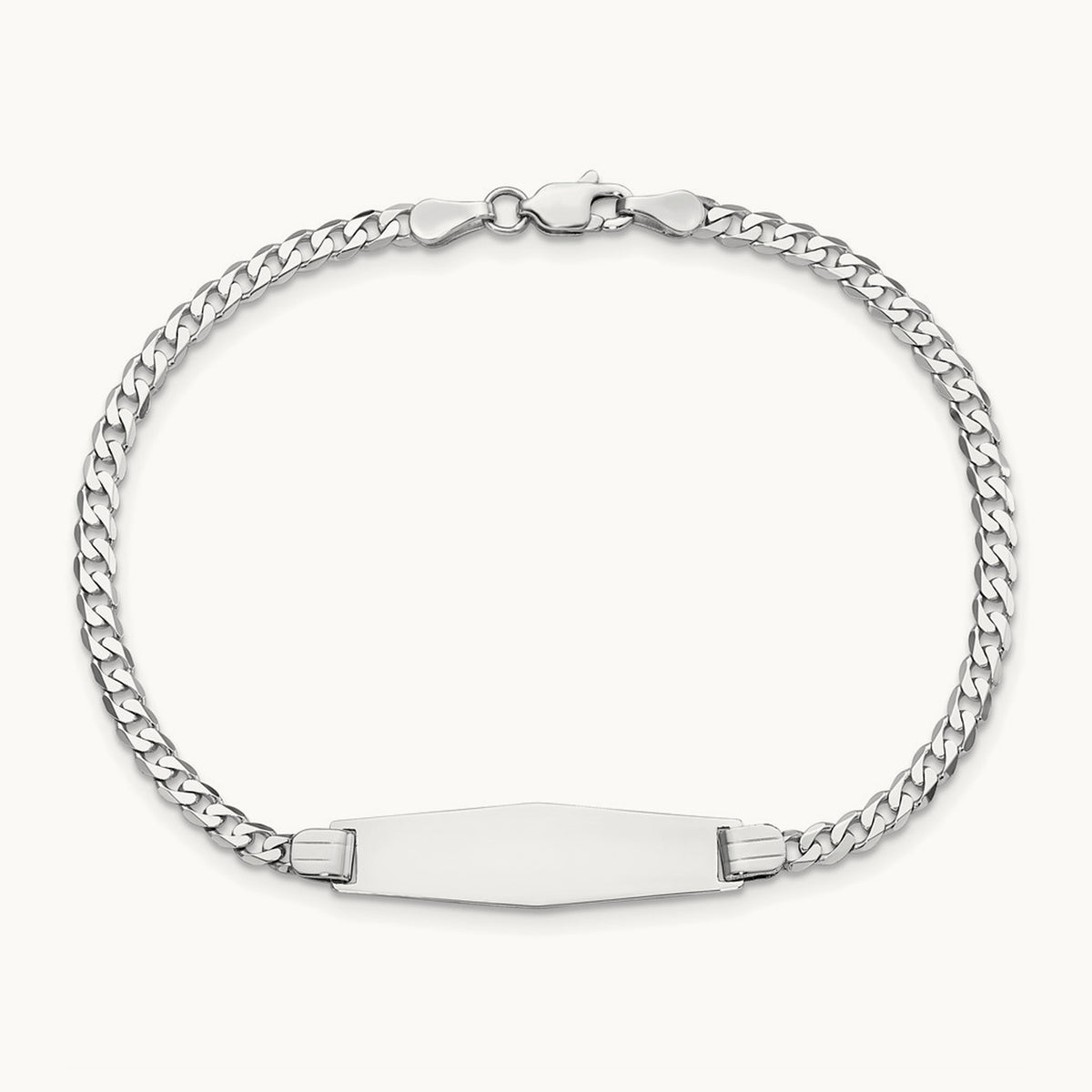 WG Flat Curb Link Soft Diamond Shape ID Bracelet, 14K
