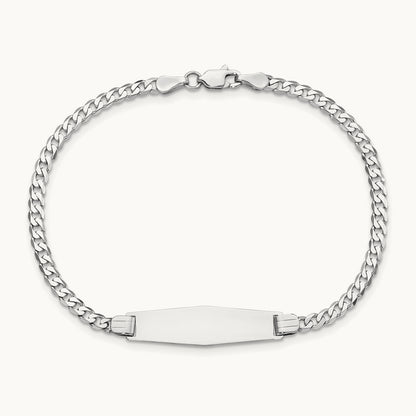 WG Flat Curb Link Soft Diamond Shape ID Bracelet, 14K