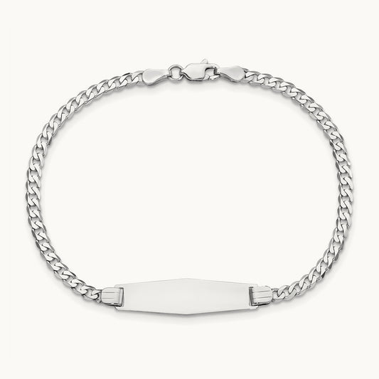 WG Flat Curb Link Soft Diamond Shape ID Bracelet, 14K