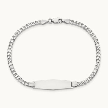WG Flat Curb Link Soft Diamond Shape ID Bracelet, 14K