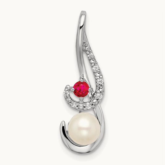 FWC Pearl Ruby & Diamond Slide, 14K White Gold