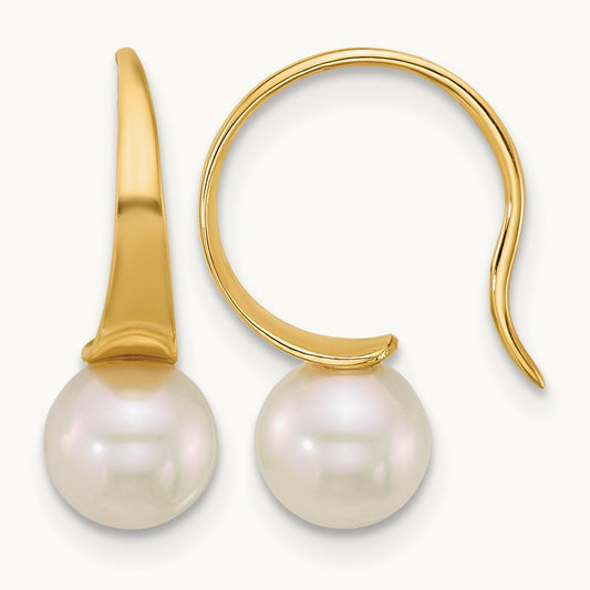 6- Round White Freshwater Cultured Pearl Earrings, 7mm, 14K