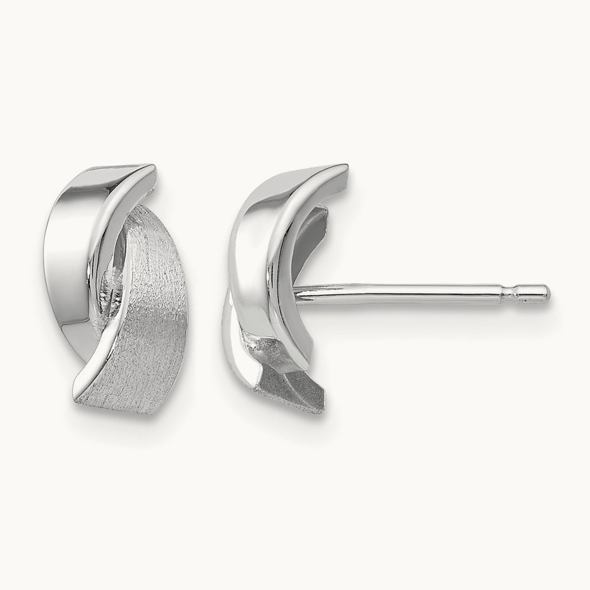Polished & Satin Fancy Post Earrings, 14K White Gold