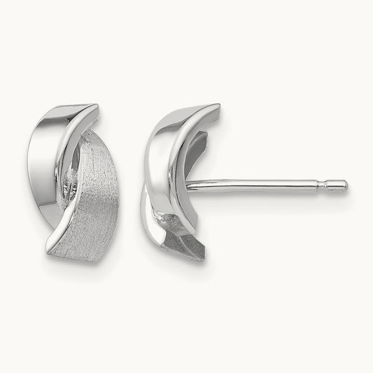 Polished & Satin Fancy Post Earrings, 14K White Gold