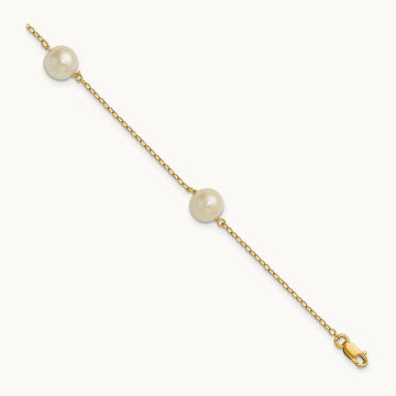 7- White Near Round Freshwater Cultured Pearl 3-station Bracelet, 8mm, 14K