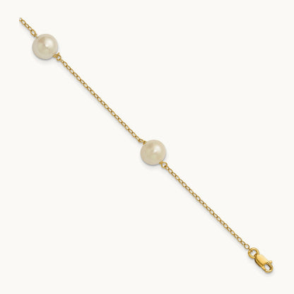 7- White Near Round Freshwater Cultured Pearl 3-station Bracelet, 8mm, 14K