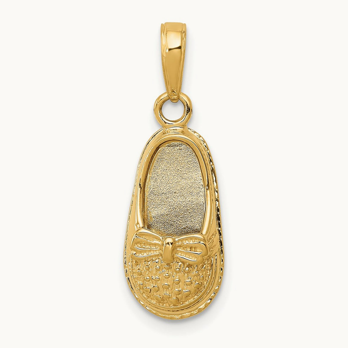 3-D Baby Shoe with Bow Pendant, 14K