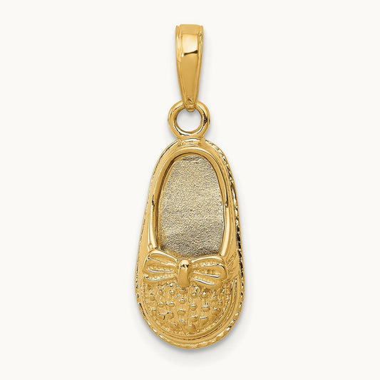 3-D Baby Shoe with Bow Pendant, 14K
