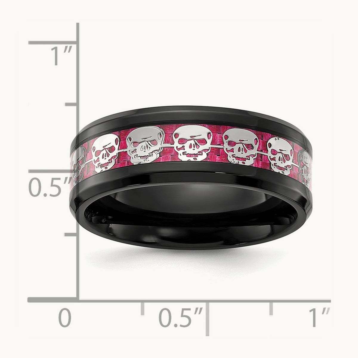IP-plated Skulls w/ Pink Carbon Fiber Inlay Band, 8mm, Stainless Steel Black