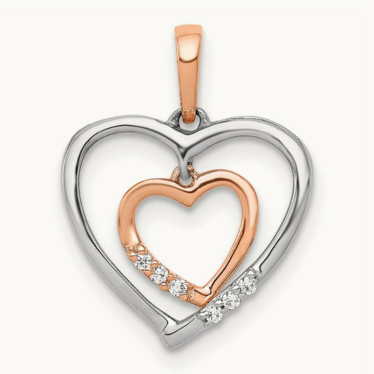 w/ Rose Gold Heart Charm Diamond Heart Pendant, 14K White