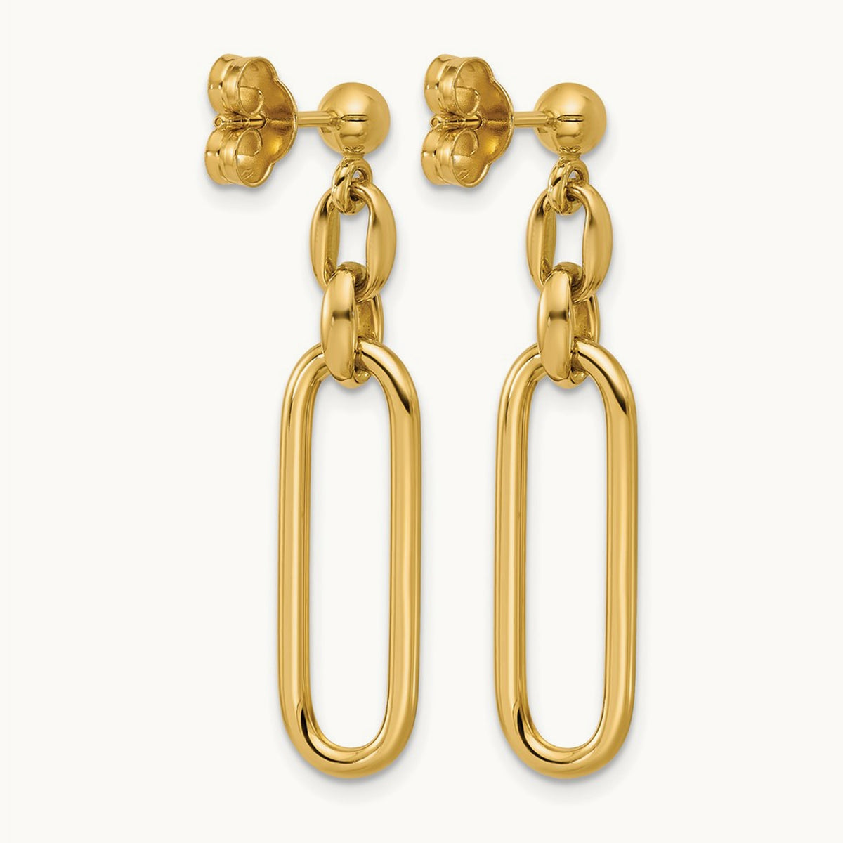 Polished Fancy Elongated Oval Link Post Dangle Earrings, 14K — Leslie's