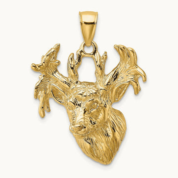 2-D Textured Deer Head Charm, 14K