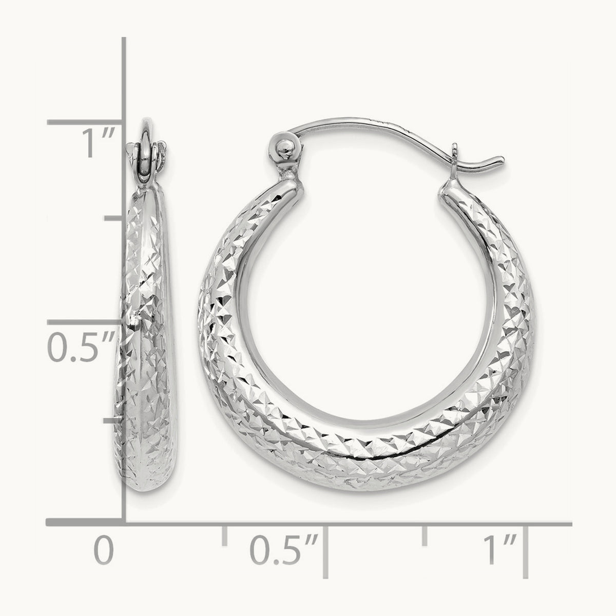 Diamond Cut Hollow Hoop Earrings — 14K White Gold