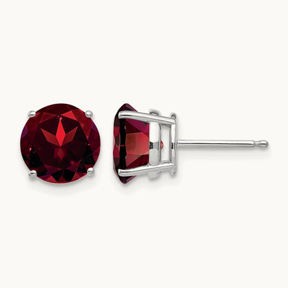 Garnet Earrings, 8mm, 14K White Gold