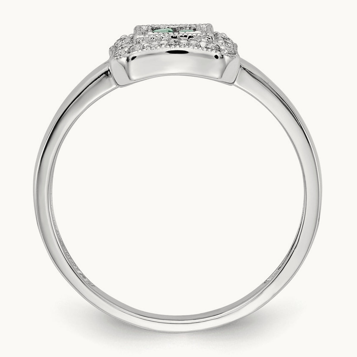 Square Design Emerald and Diamond Ring, 14K White Gold
