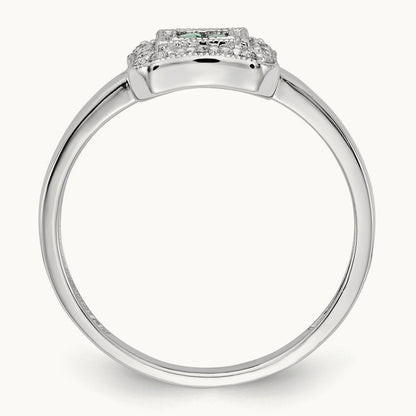 Square Design Emerald and Diamond Ring, 14K White Gold
