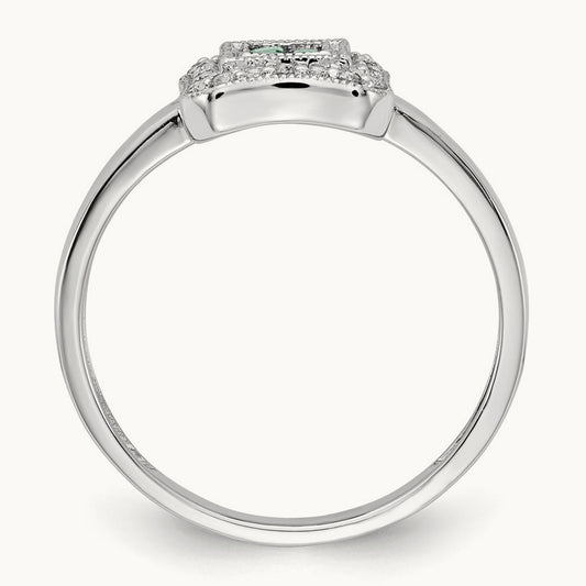 Square Design Emerald and Diamond Ring, 14K White Gold