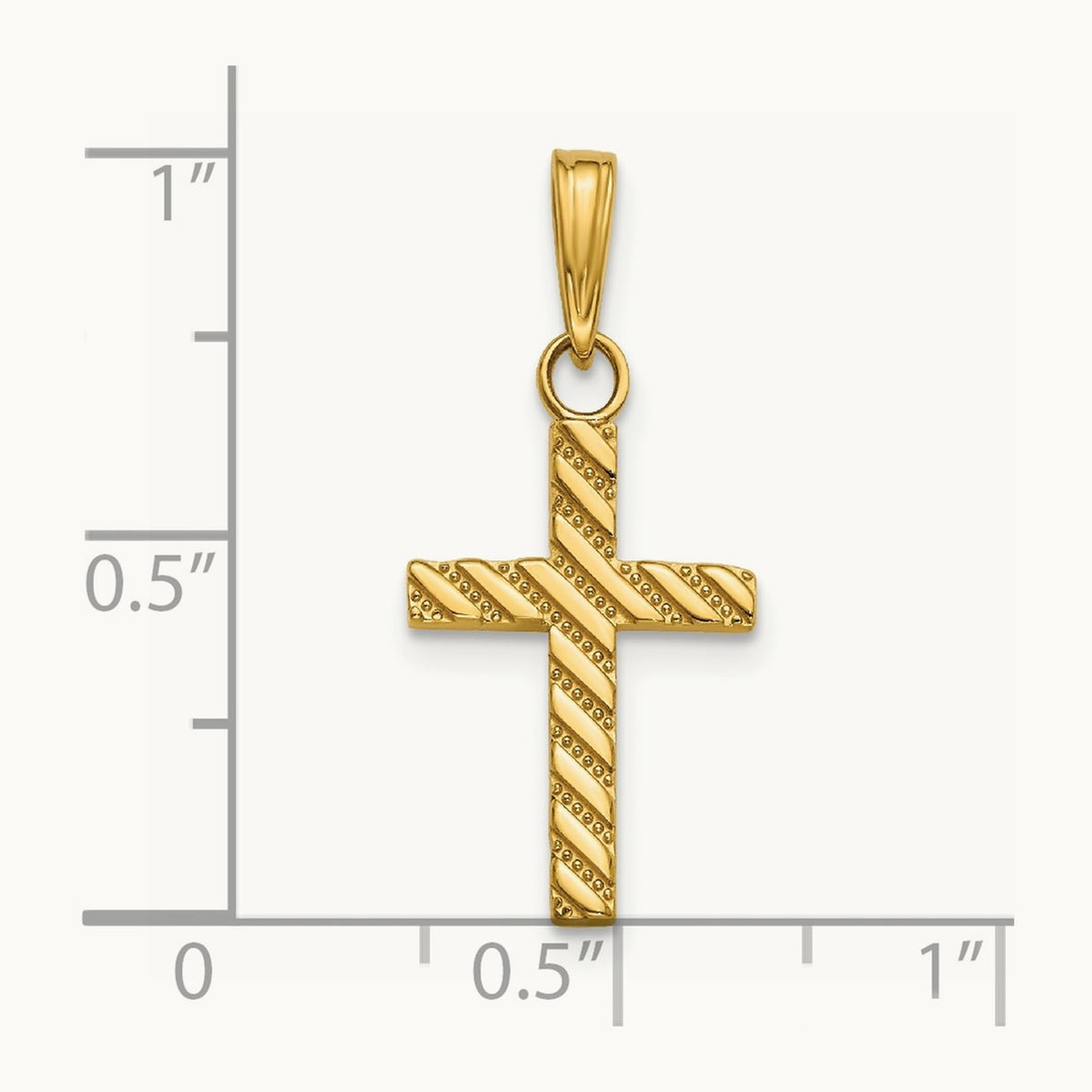 Beaded and Polished Cross Charm — 14K Yellow Gold