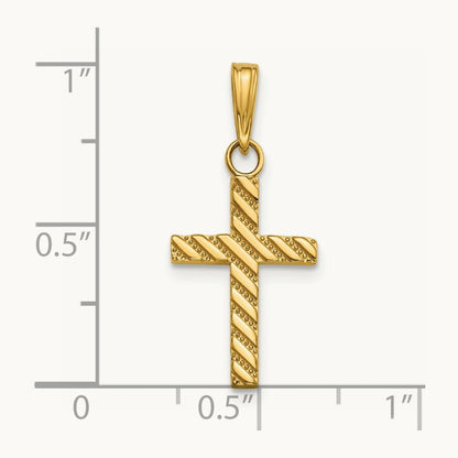 Beaded and Polished Cross Charm — 14K Yellow Gold