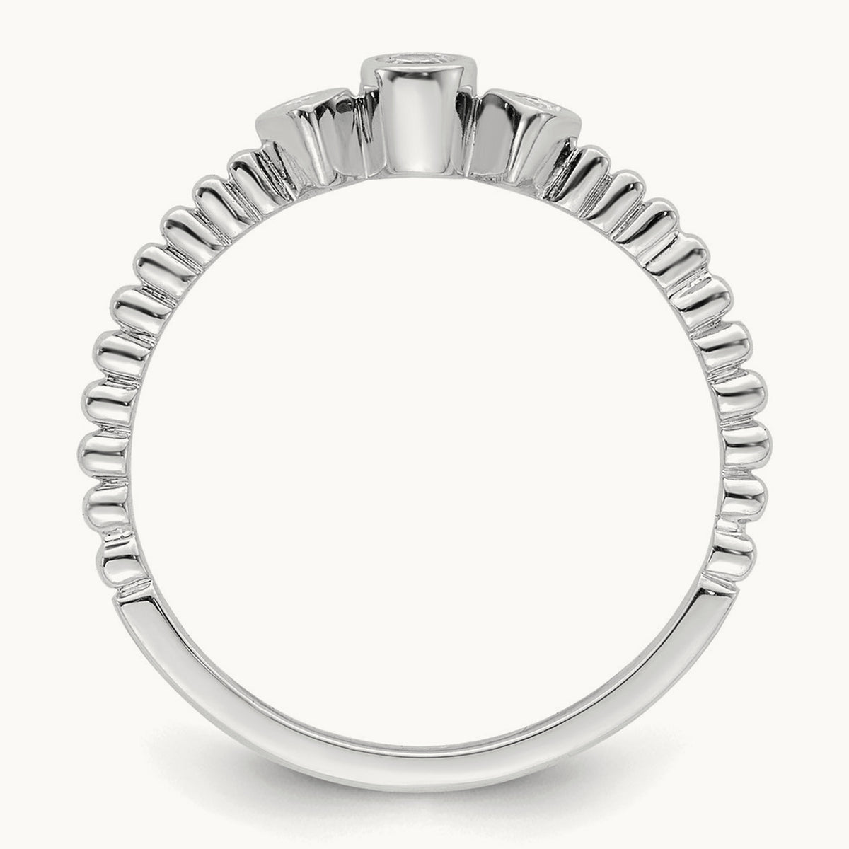 Scalloped Band Petite Round Complete Diamond Ring — 14K White Gold, 7