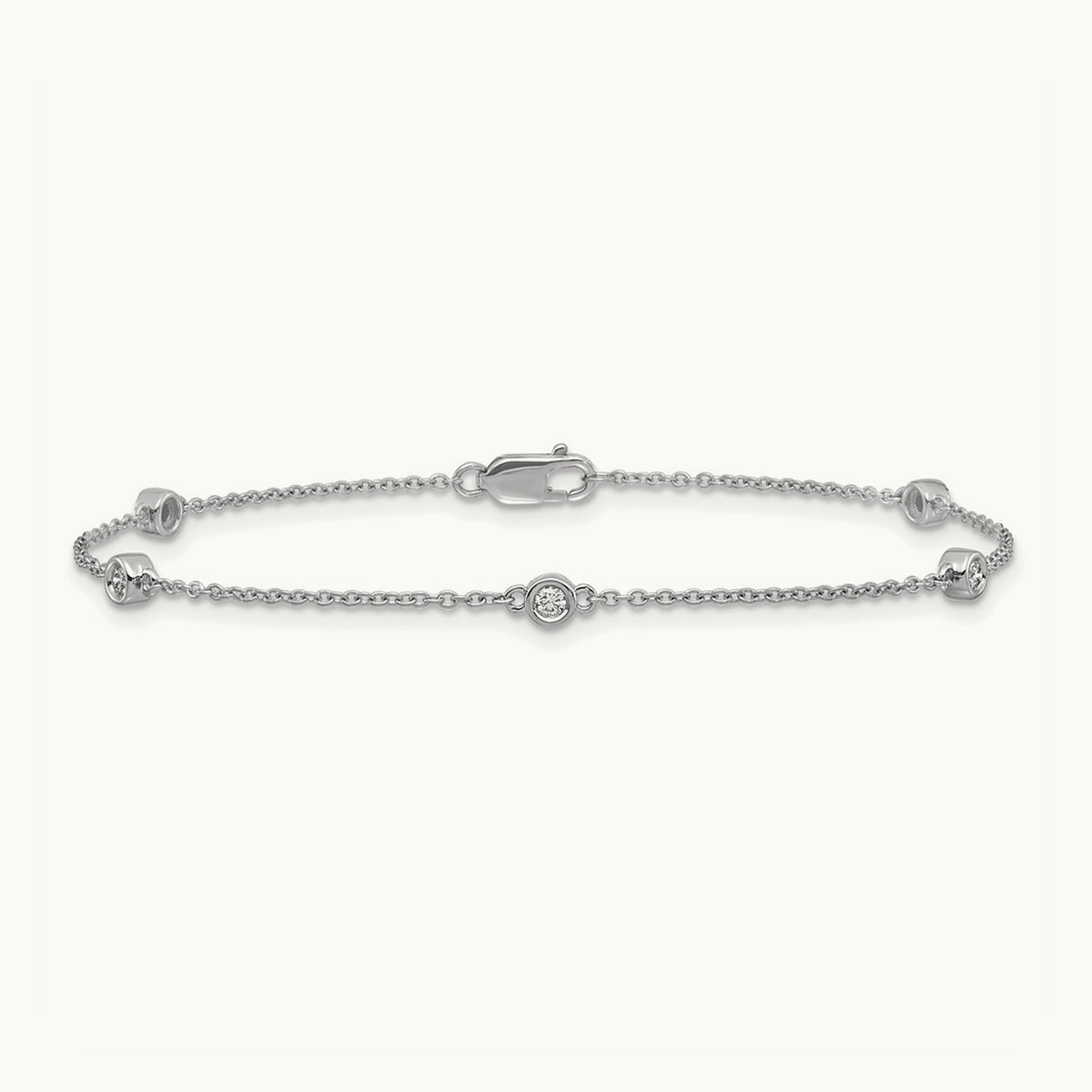 Diamond Station Cable Bracelet — 14K White Gold
