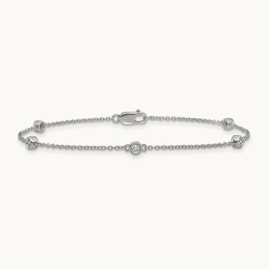 Diamond Station Cable Bracelet — 14K White Gold