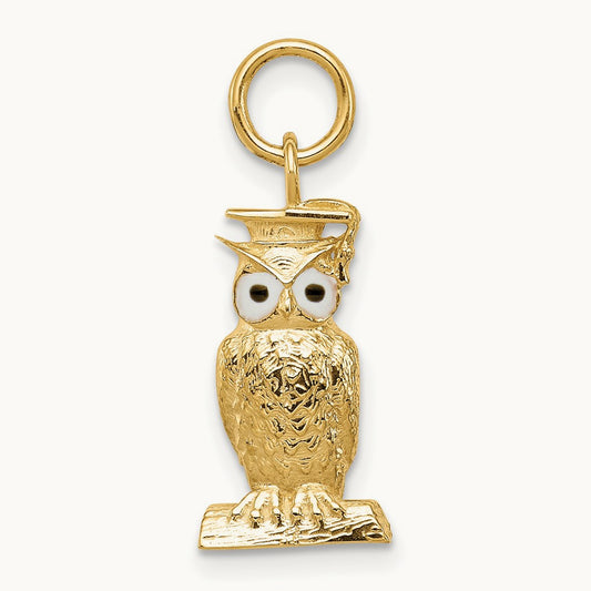 Graduation Owl Charm with Enamel, 14K