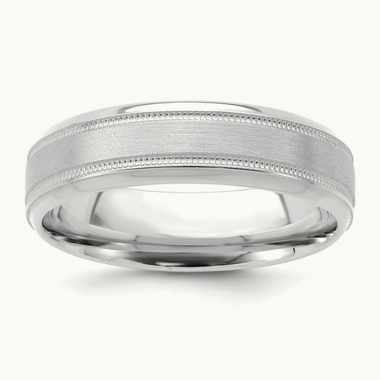 Standard Comfort Fit Brush Satin Fancy Band, 14K White Gold