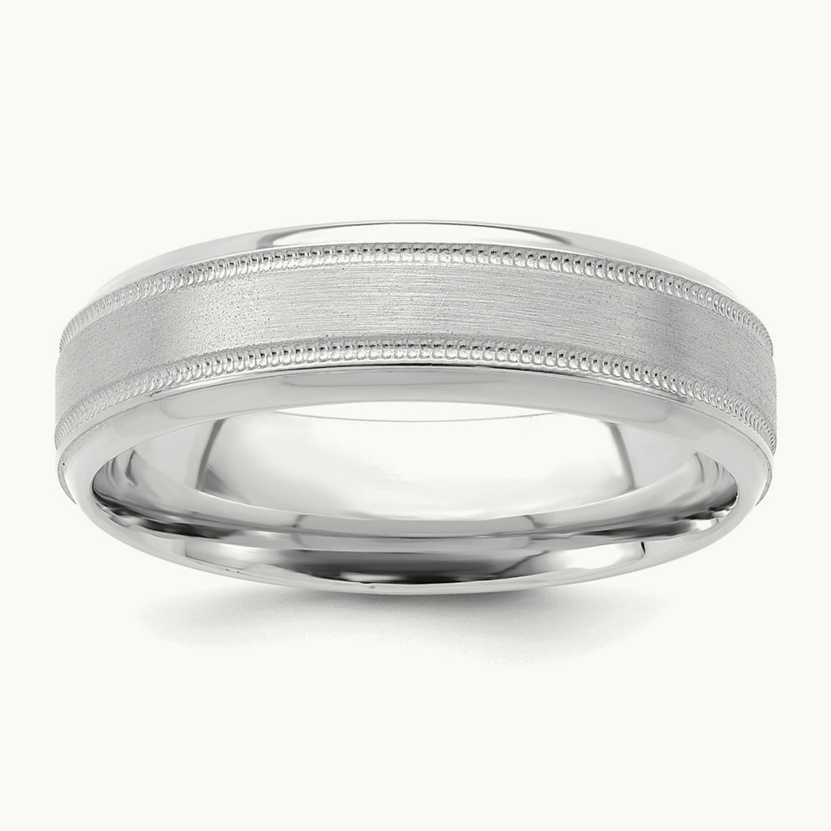 Heavy Comfort Fit Brush Satin Fancy Band, 14K White Gold