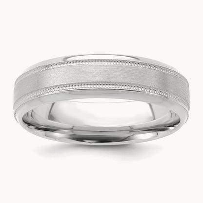 Heavy Comfort Fit Brush Satin Fancy Band, 14K White Gold