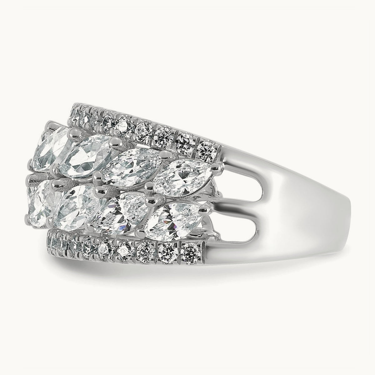 Double-Row Marquise Fashion Ring — 14K White Gold, 7