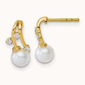 Polished Diamond and Pearl Drop Post Earrings — photo set