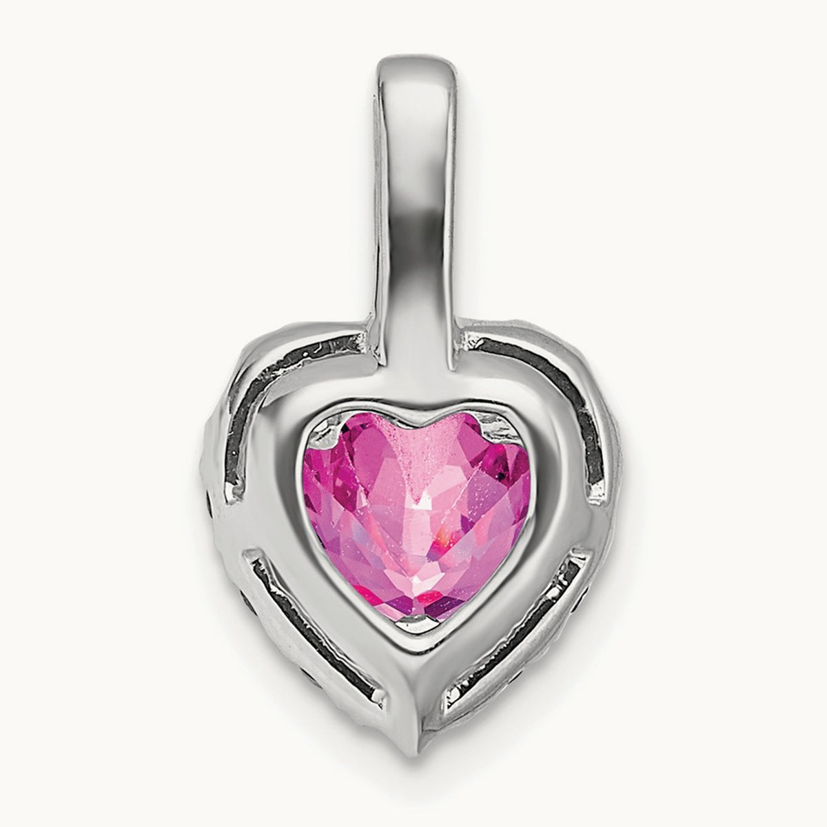 Creat. Pink Sapphire/White Topaz Halo Heart Pendant, 14K White Gold