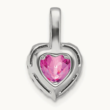 Creat. Pink Sapphire/White Topaz Halo Heart Pendant, 14K White Gold