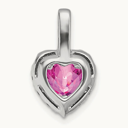 Creat. Pink Sapphire/White Topaz Halo Heart Pendant, 14K White Gold