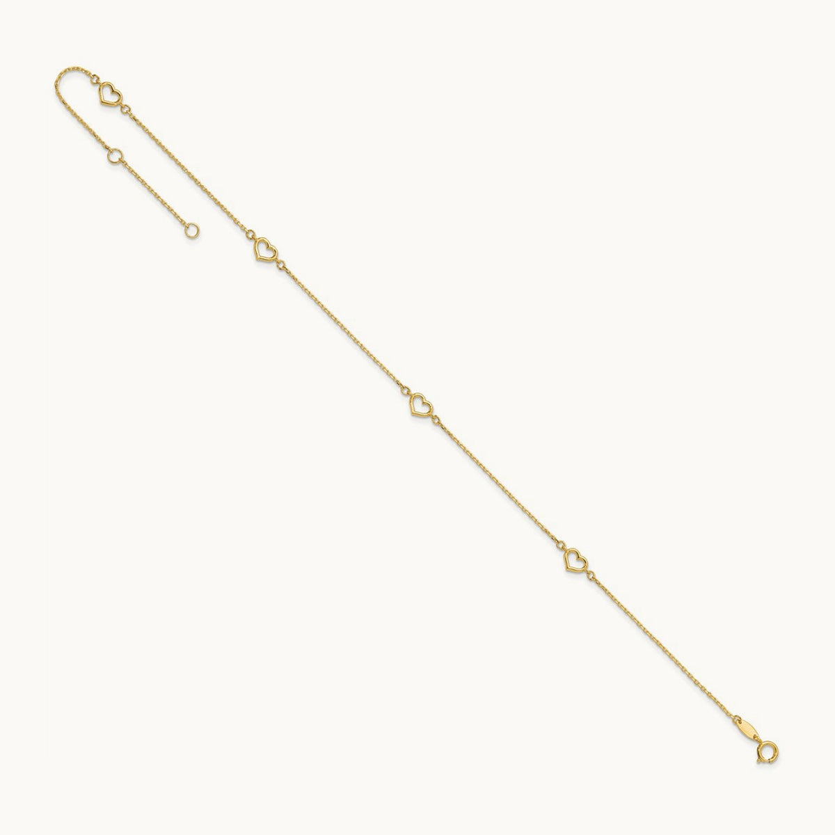 Heart 10in Plus 1in ext. Anklet, 14K