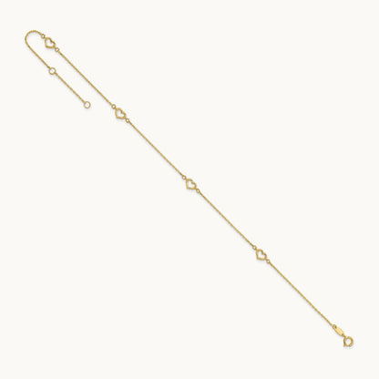 Heart 10in Plus 1in ext. Anklet, 14K